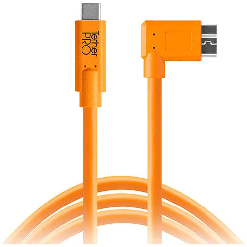 Tether Tools TetherPro USB Type-C Male to Micro-USB 3.0 Type B Male Cable (15', Orange, Right-Angle) - BHM Store