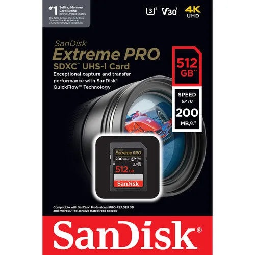 SanDisk 512GB Extreme PRO UHS-I 200mb/s. SDXC Memory Card