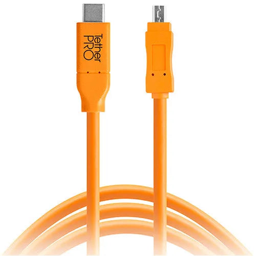 Tether Tools TetherPro USB Type-C Male to 8-Pin Mini-USB 2.0 Type-B Male Cable (15', Orange) - BHM Store