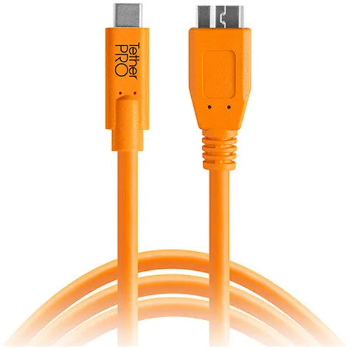 Tether Tools TetherPro USB Type-C Male to Micro-USB 3.0 Type-B Male Cable (15', Orange) - BHM Store