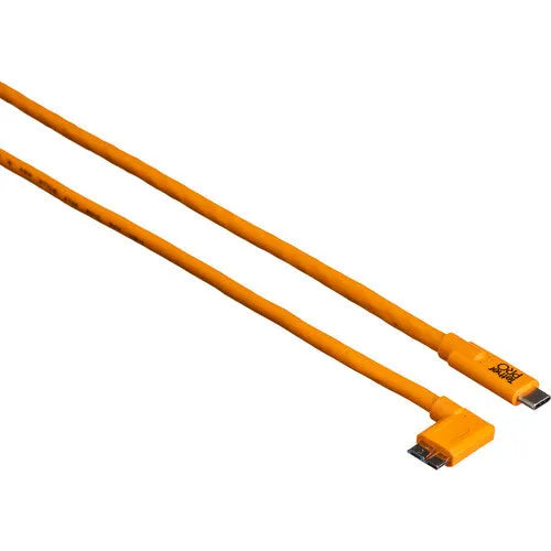 Tether Tools TetherPro USB Type-C Male to Micro-USB 3.0 Type B Male Cable (15', Orange, Right-Angle) - BHM Store