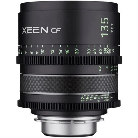 Samyang XEEN CF 135mm T2.2 Cine Lens with focus and aperture markings, designed for full-frame cameras.