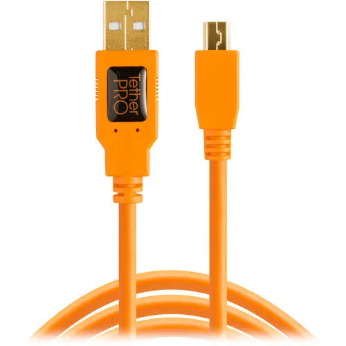 Tether Tools TetherPro USB 2.0 Type-A to 5-Pin Mini-USB Cable (Orange, 15') - BHM Store