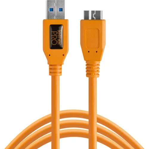 Tether Tools TetherPro USB 3.0 Male Type-A to USB 3.0 Micro-B Cable (15', Orange) - BHM Store