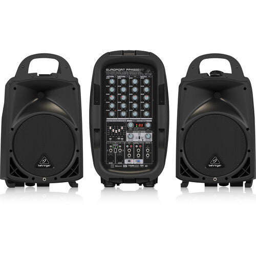 Behringer Europort PPA500BT 500W PA System with Two Speakers, Powered Mixer, Klark Teknik FX, Bluetooth Audio, and Mic