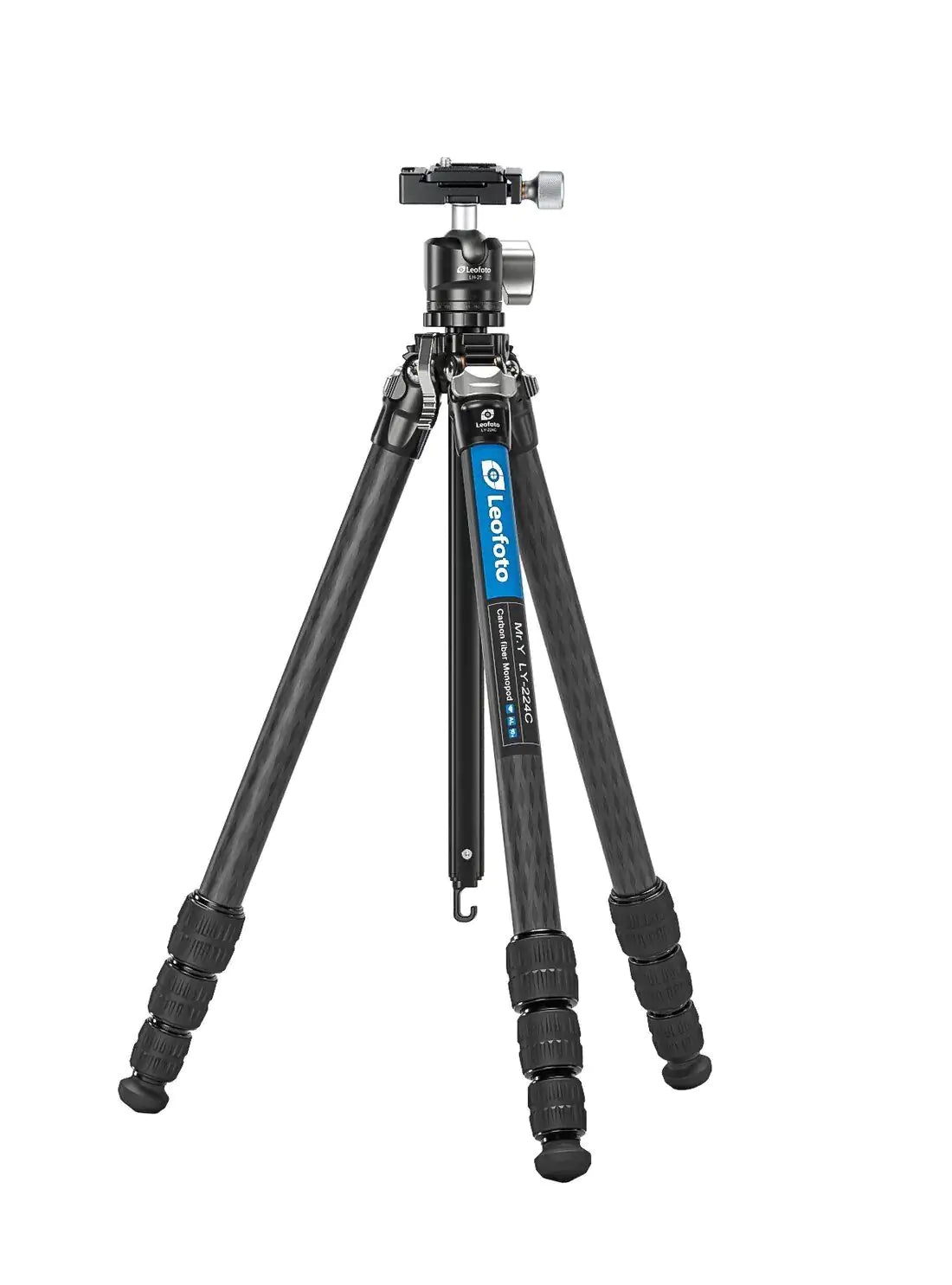 Leofoto LY-224C+LH-25 Y Shaped Center Column 4-section Carbon Fiber Tripod Kit - Black