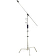 A Phottix PRO Boom Stand C-Stand, featuring a stainless steel construction, a collapsible boom arm, and two grip heads for mounting.