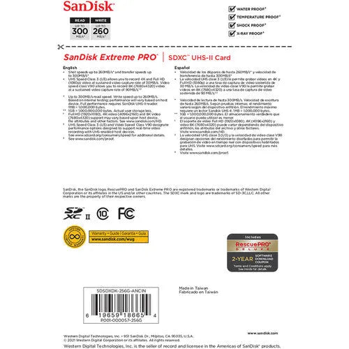 SanDisk 256GB Extreme PRO UHS-II 300mb/s. SDXC Memory Card