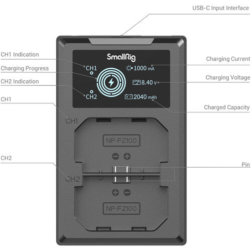 SmallRig NP-FZ100 Kit with 2 Batteries and 2-Bay USB Charger