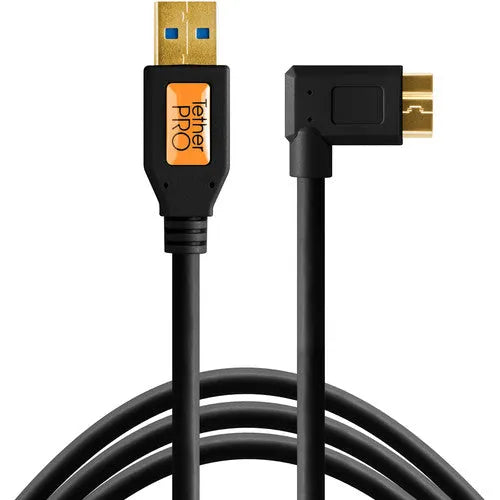 Tether Tools USB 3.0 Type-A Male to Micro-USB Right-Angle Male Cable (15', Black) - BHM Store