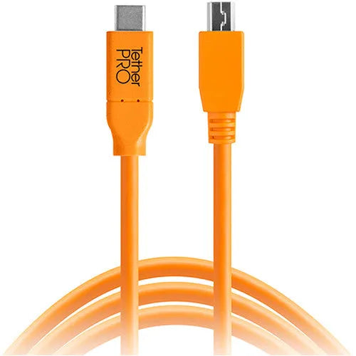 Tether Tools TetherPro USB Type-C Male to 5-Pin Mini-USB 2.0 Type-B Male Cable (15', Orange) - BHM Store