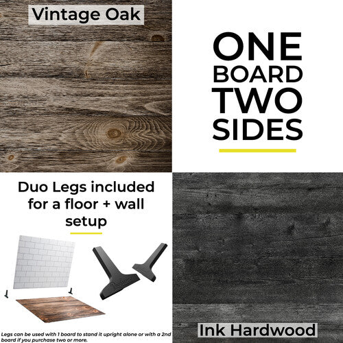 V-FLAT WORLD Duo-Board Double-Sided Background (Vintage Oak / Ink Hardwood, 60 x 60cm)
