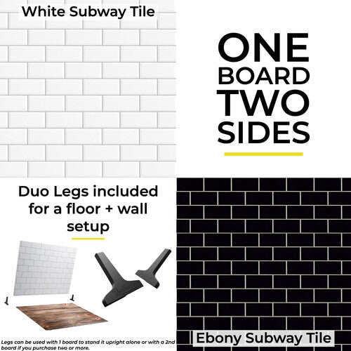 V-FLAT WORLD Duo-Board Double-Sided Background (White Subway Tile / Ebony Subway Tile, 60 x 60cm)