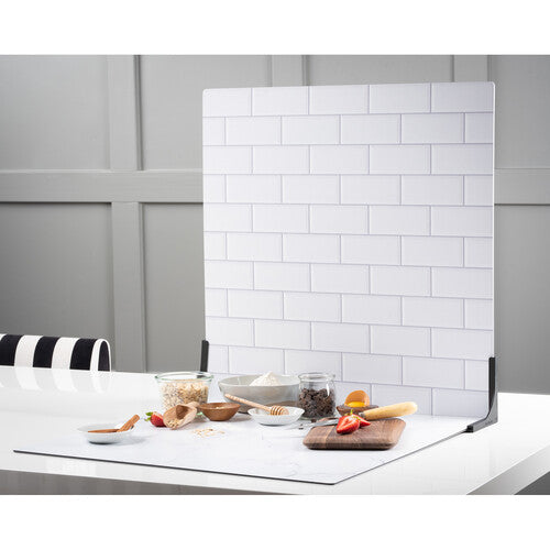 V-FLAT WORLD Duo-Board Double-Sided Background (White Subway Tile / Ebony Subway Tile, 60 x 60cm)